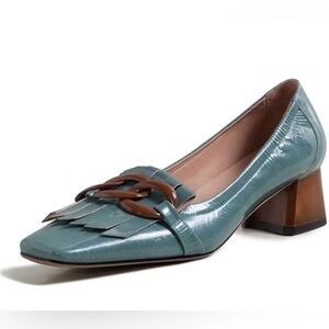 TinaCus Women's Genuine Leather Square Handmade Tassels Chunky Heel